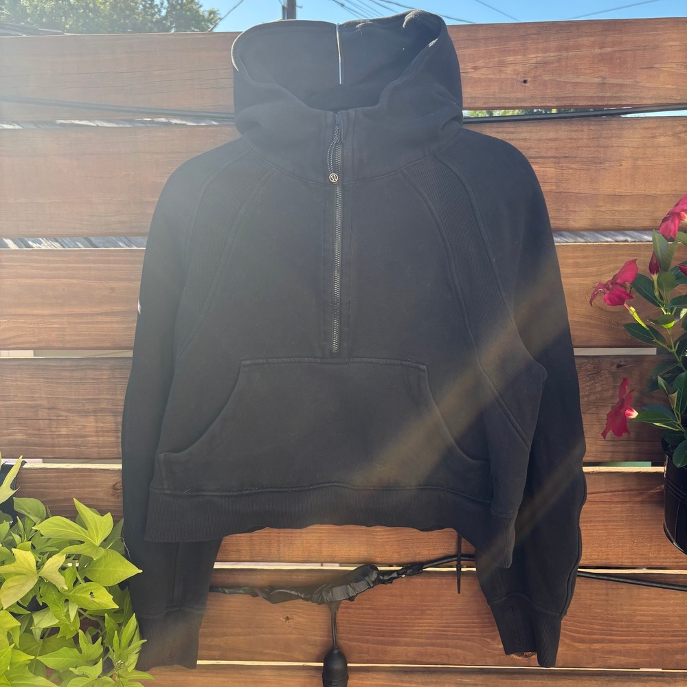 Lululemon Scuba Half-Zip Hoodie Womens M/L Black Oversized Cropped Fleece